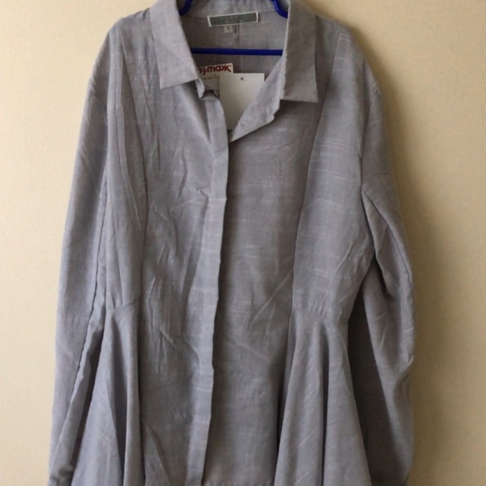 Gray Button Down Blouse with Side Frills